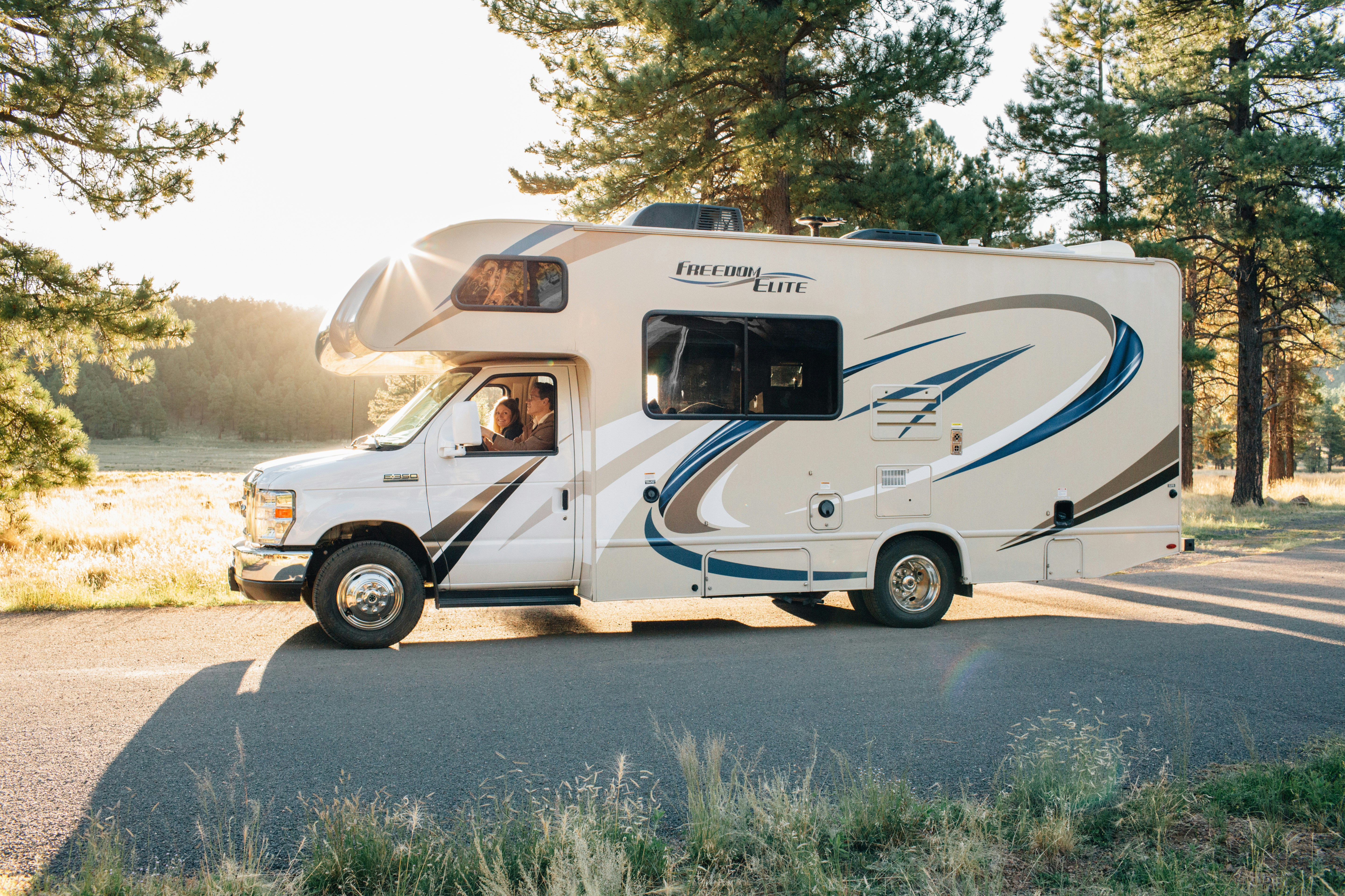 Modern caravan with outdoor seating